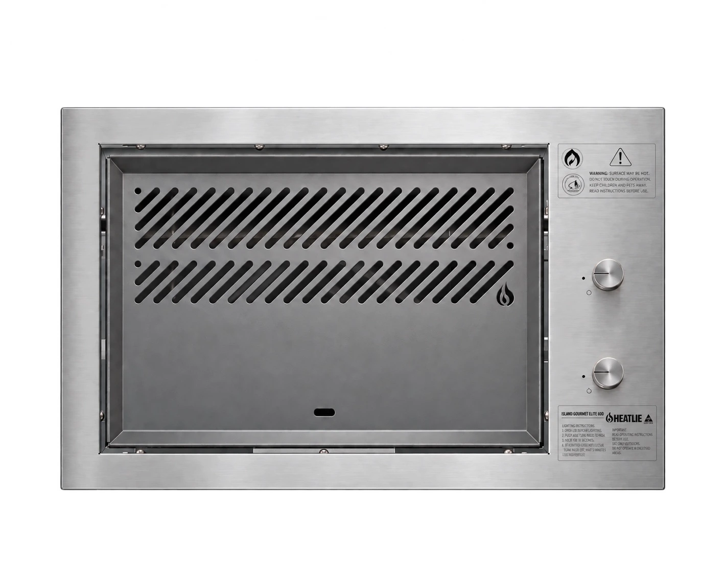 Heatlie Island Gourmet Elite 600 built-in BBQ, grill plate, top view.