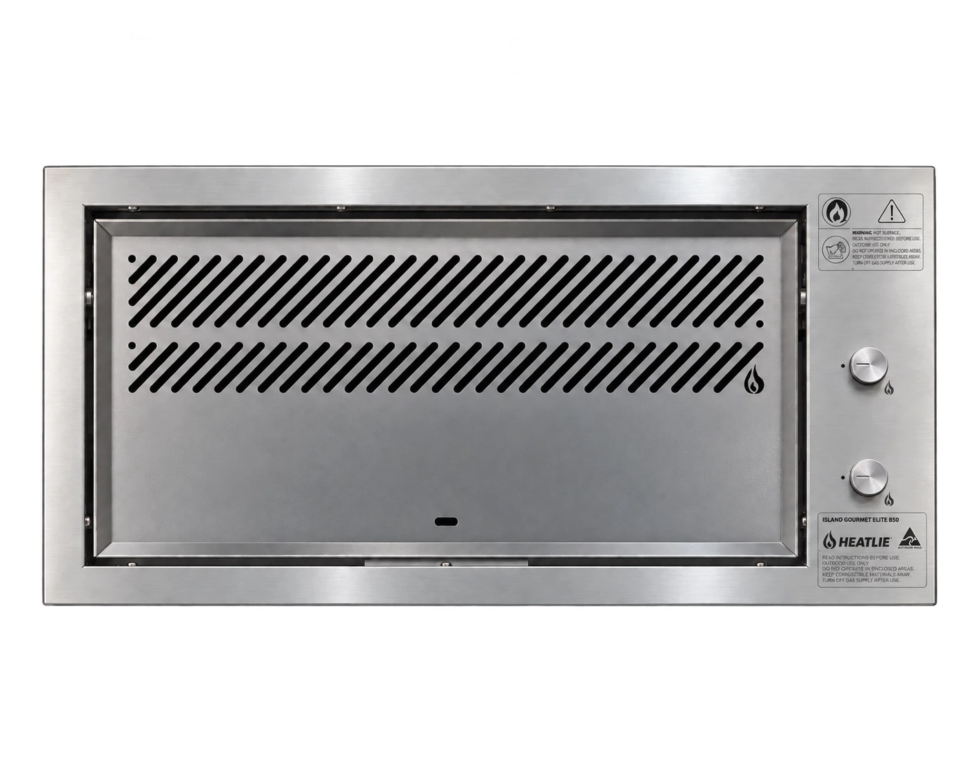 Heatlie Island Gourmet Elite 850 built-in BBQ, grill plate, top view.